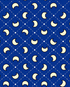 Celestial Blue Crescent Moon Grid Rug