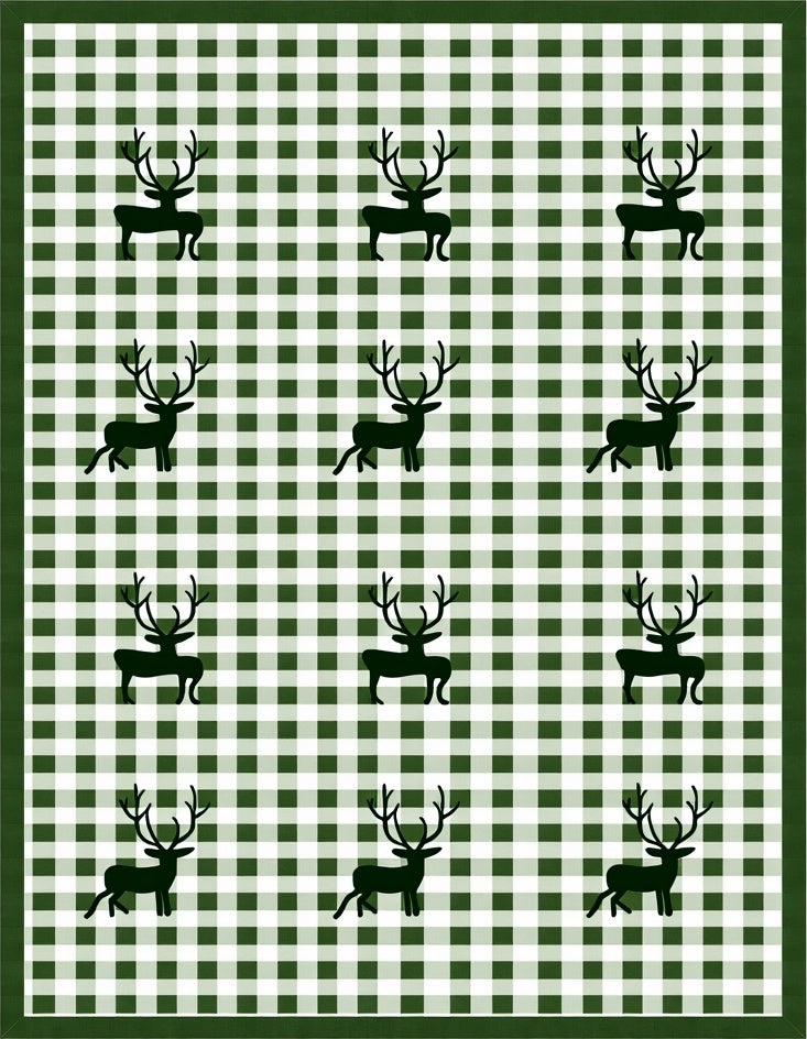 Forest Green Gingham Deer Tableau Rug