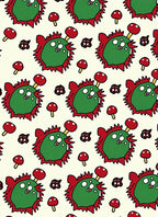 Whimsical green creatures with red mushrooms Rug