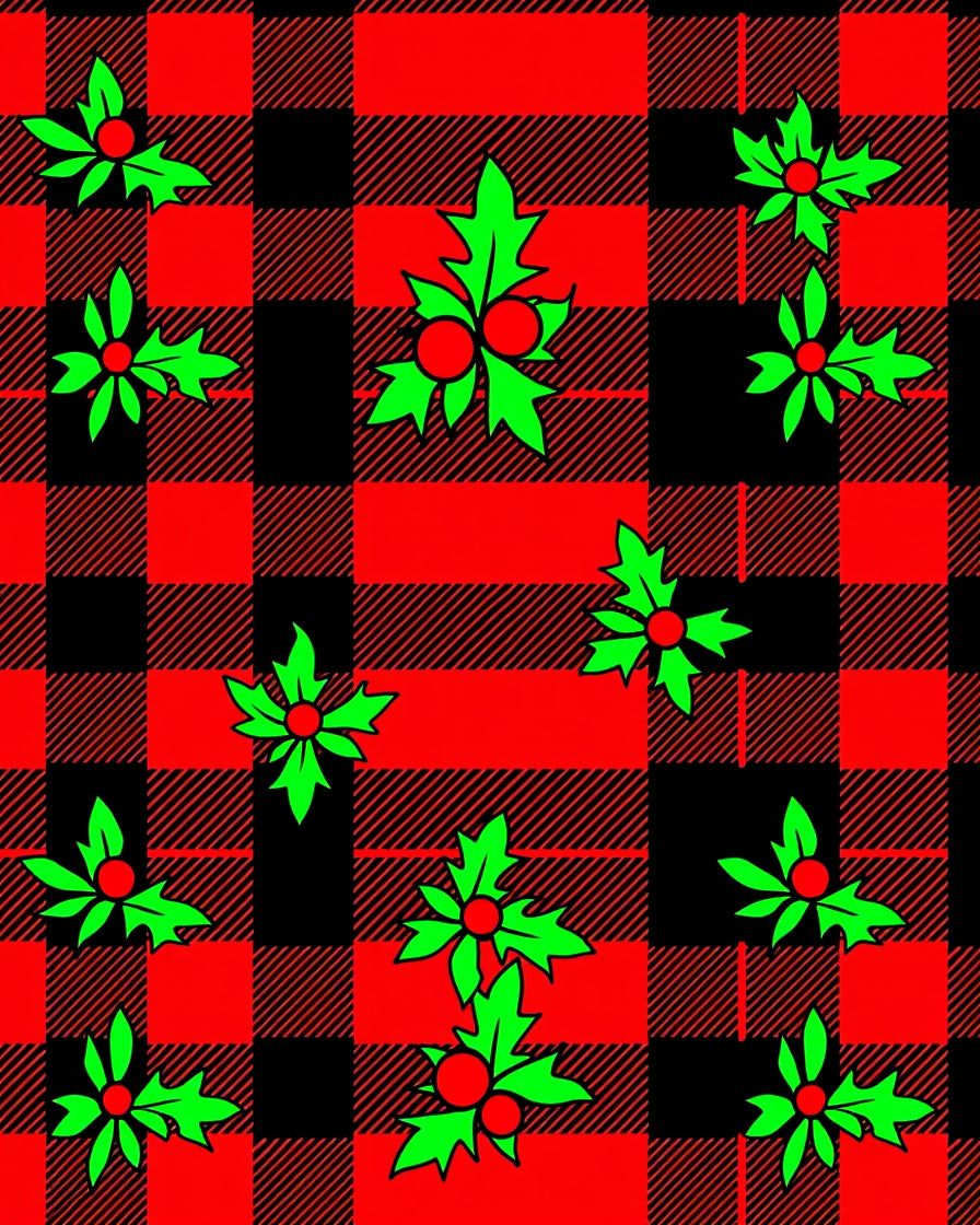 Red Black Buffalo Plaid Holly Sprigs Rug