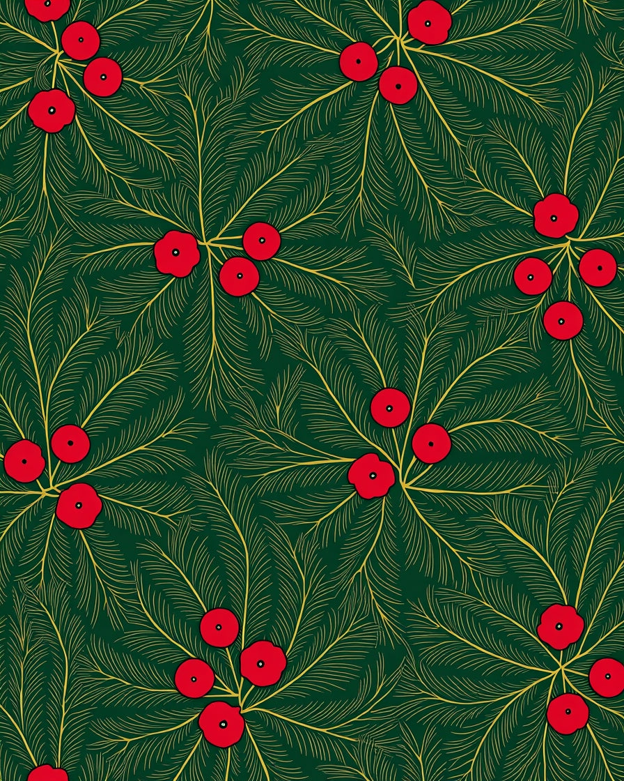 Elegant Green Holly Berry Collection Rug