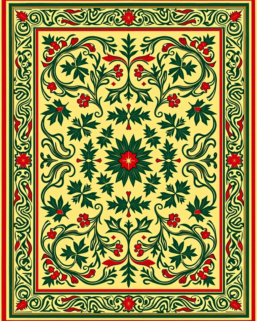 Victorian Yellow Red Green Floral Rug