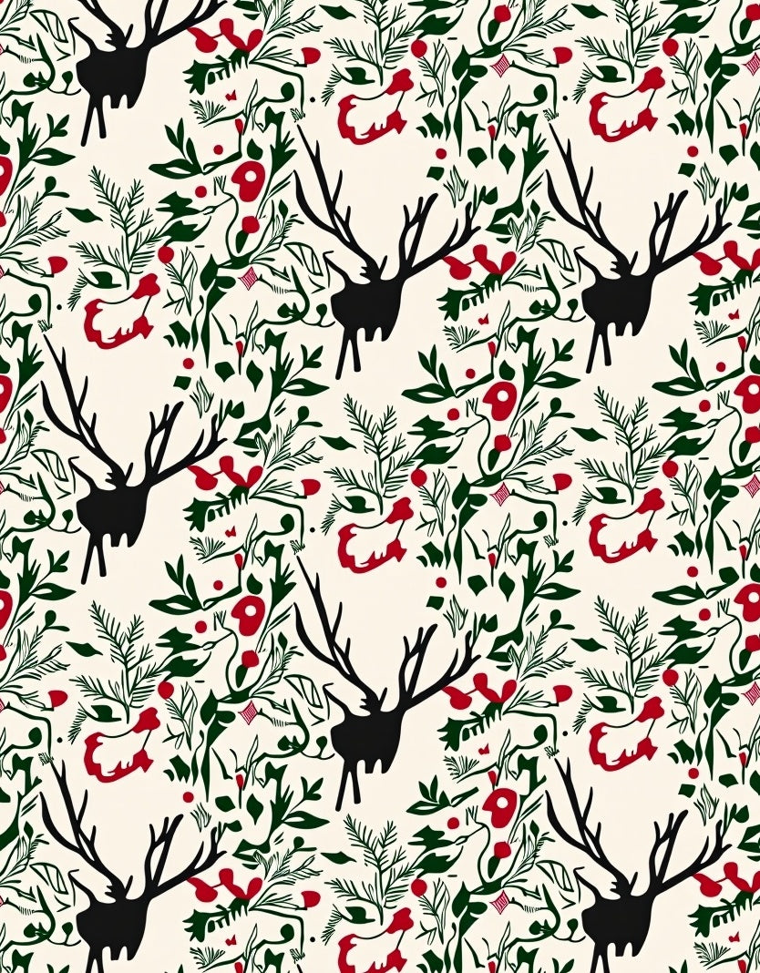 Christmas Deer Botanical Garland Rug