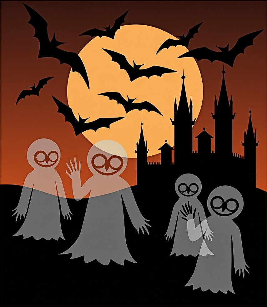 Spooky Moonlit Castle Bats and Ghosts Rug