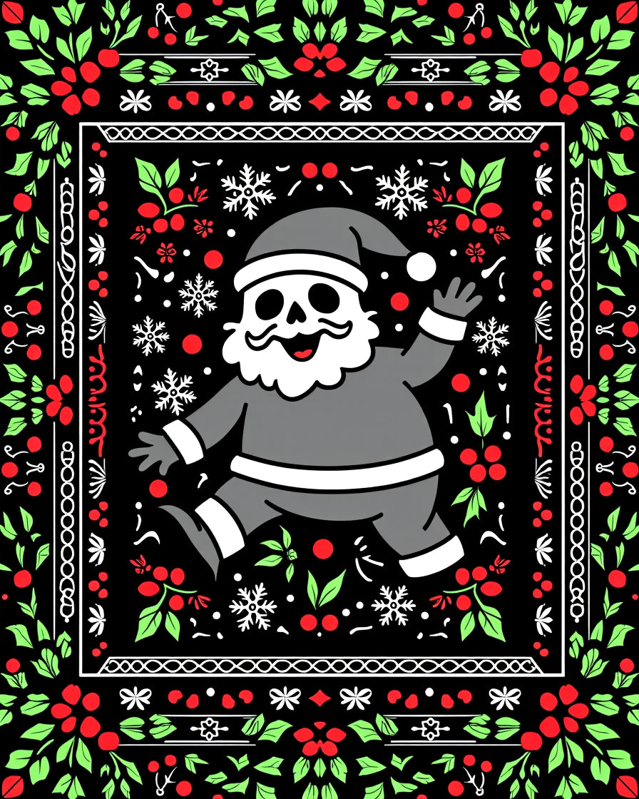 Skeleton Santa With Holly Snowflakes Rug