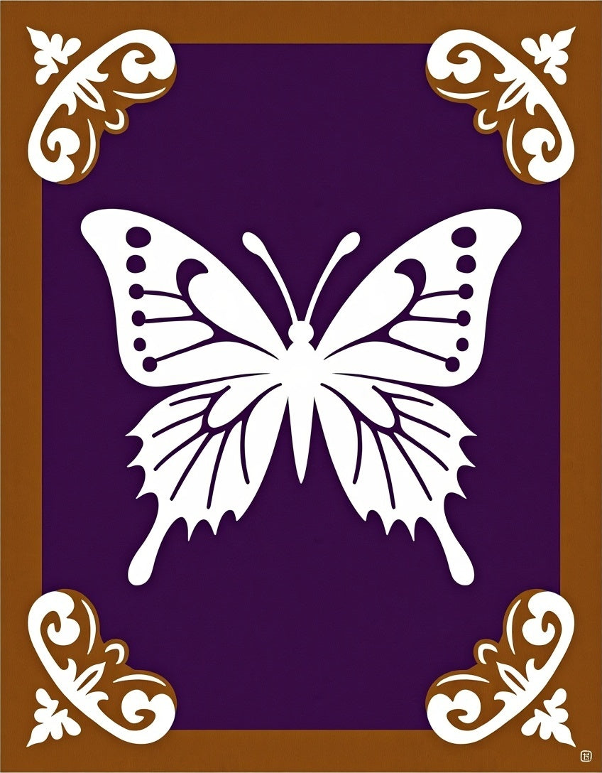 White Butterfly Brown Corner Purple Rug