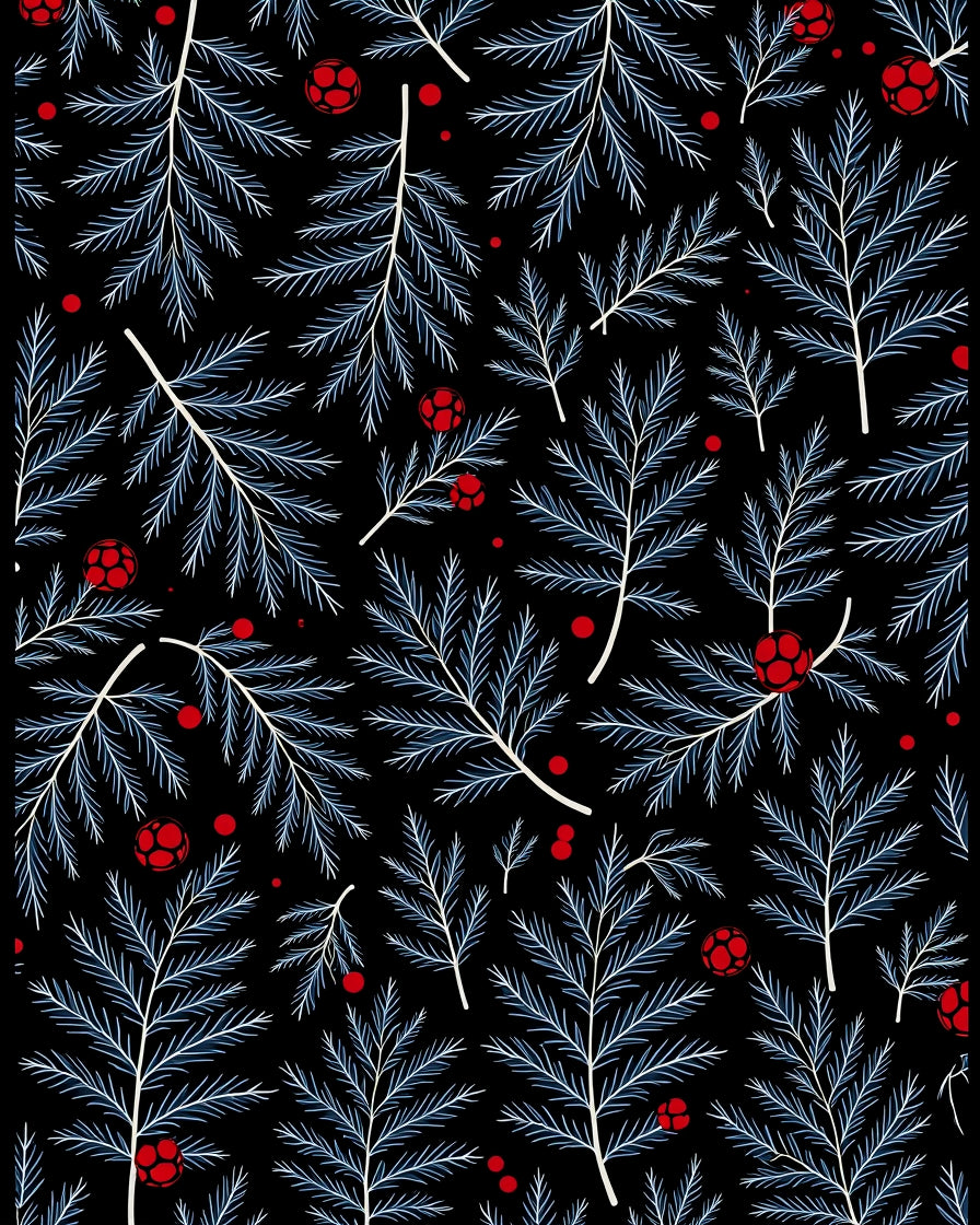 Festive Red Berries Pine Branches Rug