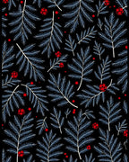 Festive Red Berries Pine Branches Rug