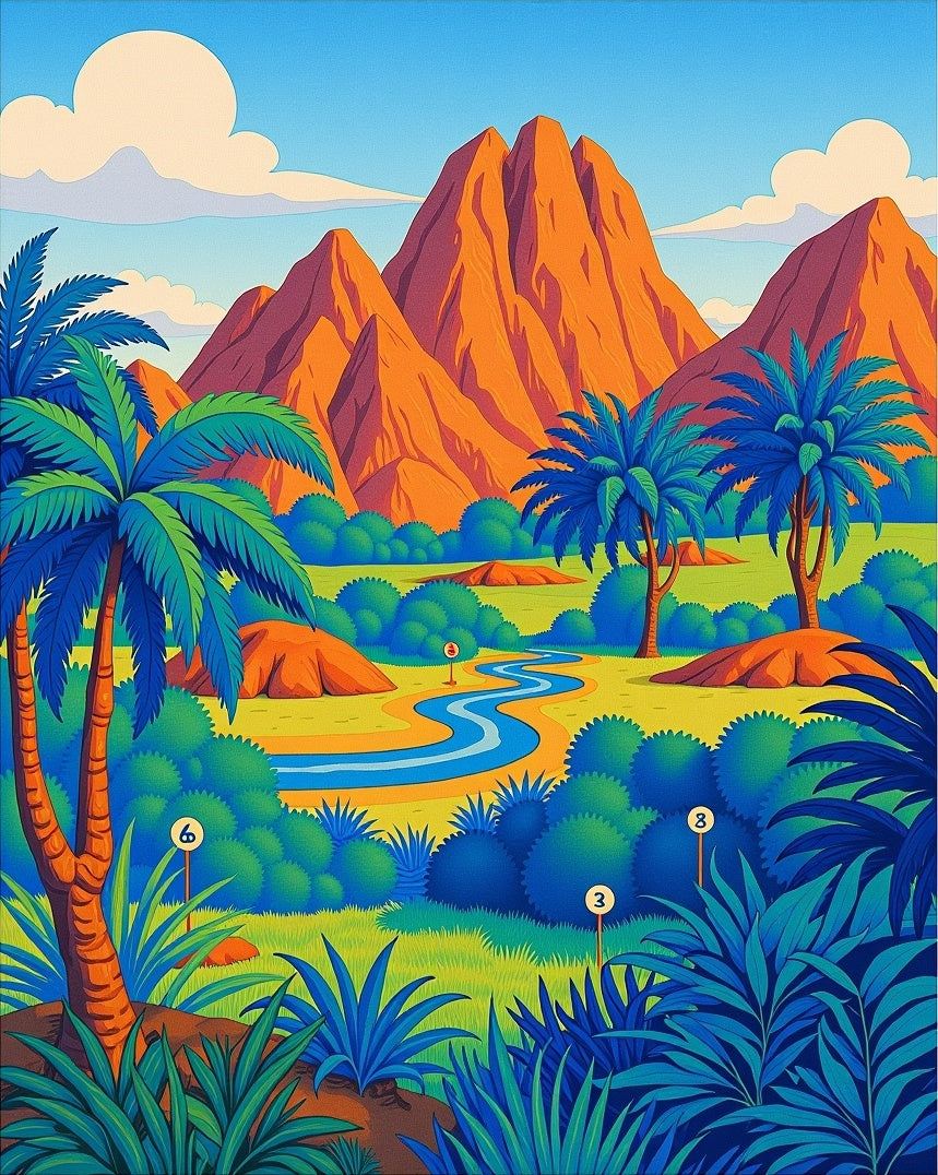 Vibrant Tropical Landscape Winding River Rug