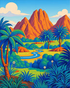 Vibrant Tropical Landscape Winding River Rug