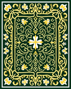 Emerald Gold Floral Scroll Medallion Rug