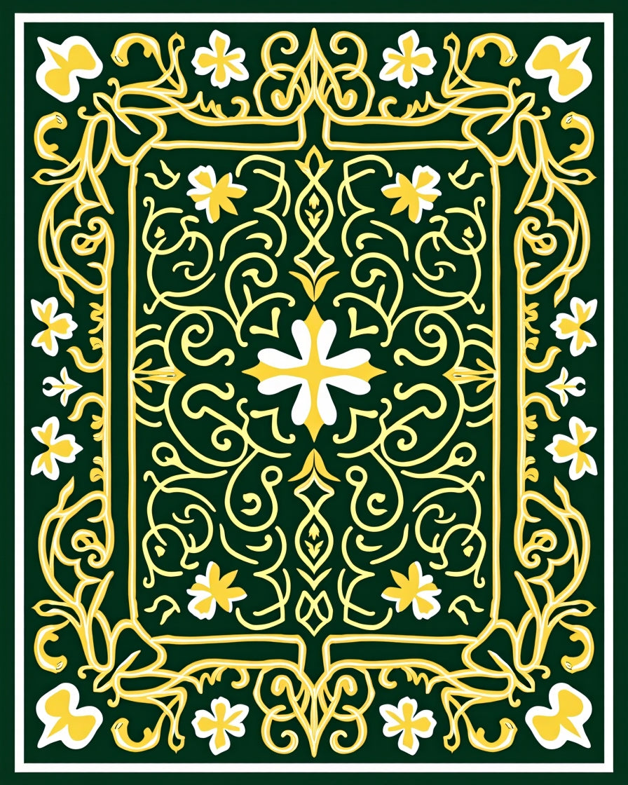 Emerald Gold Floral Scroll Medallion Rug