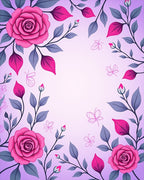 Pink Rose Floral Branches Butterflies Rug