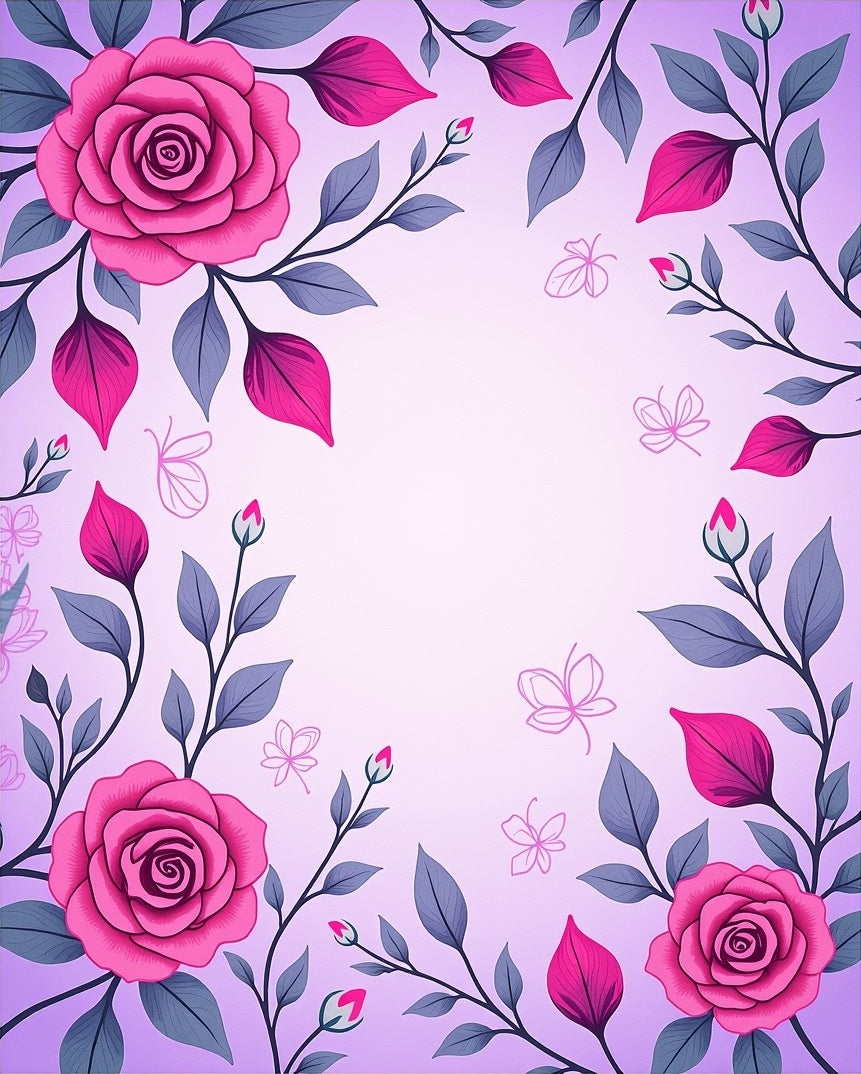 Pink Rose Floral Branches Butterflies Rug