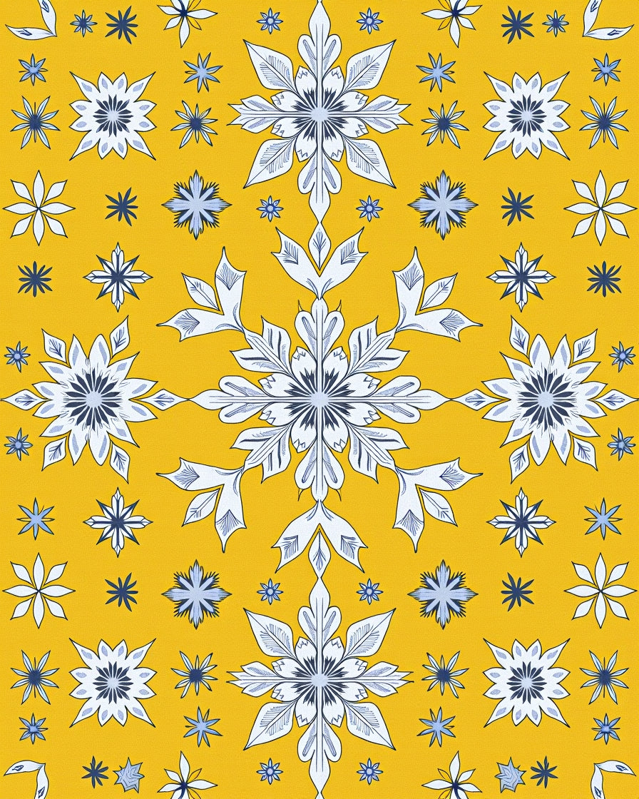 Golden Yellow Snowflake Medallion Rug