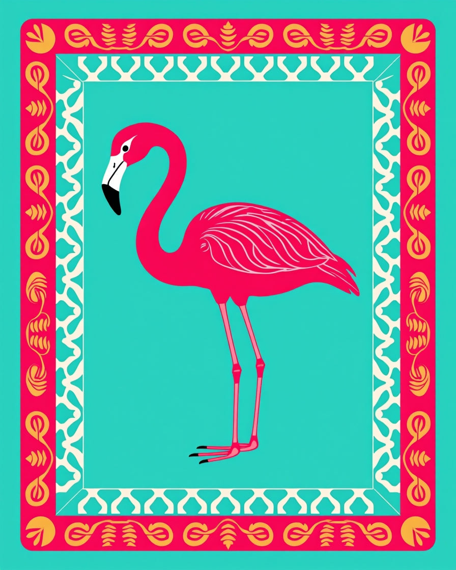 Vibrant Pink Flamingo Tropical Border Rug