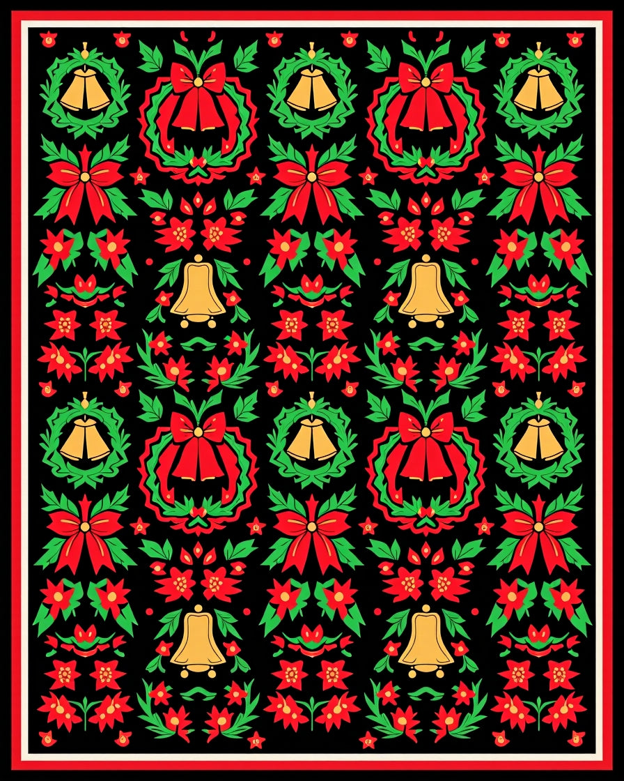 Traditional Red Green Gold Christmas Wreath Rug