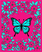 Bright Pink Butterfly Floral Swirl Rug