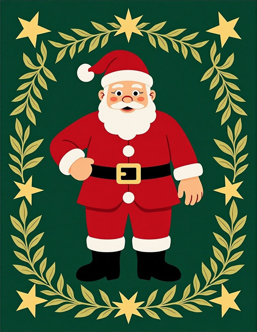 Festive Santa Star Wreath Red Green Rug