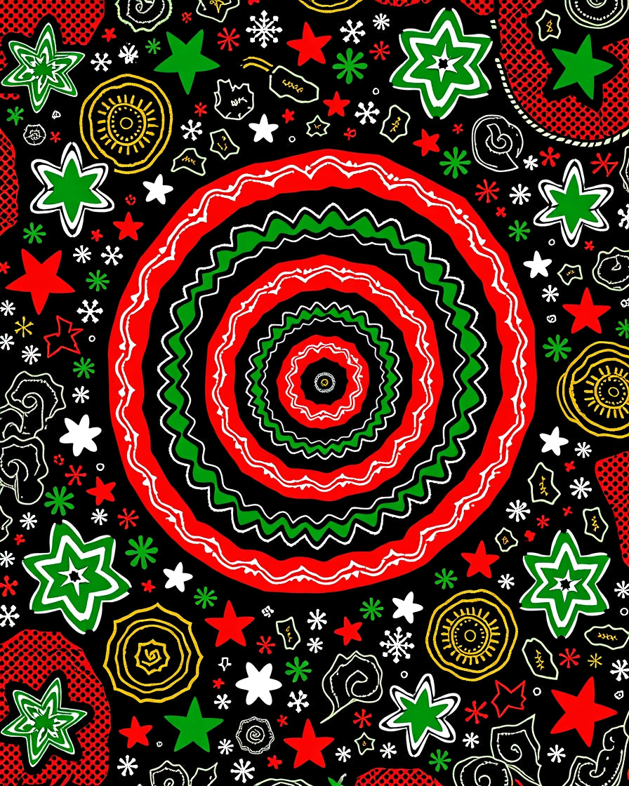 Bold Red Green Starburst Medallion Rug