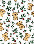 Cute Golden Puppy Holly Berry Sprig Rug