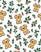 Cute Golden Puppy Holly Berry Sprig Rug