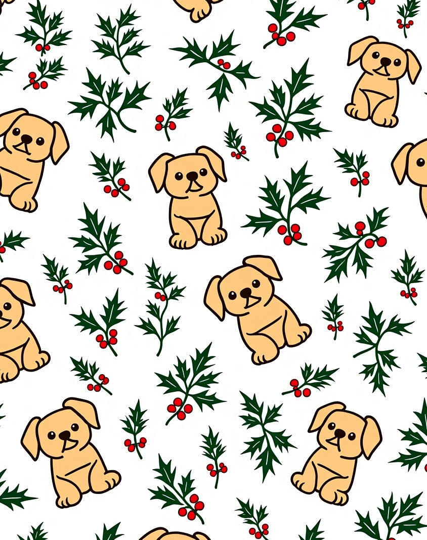 Cute Golden Puppy Holly Berry Sprig Rug