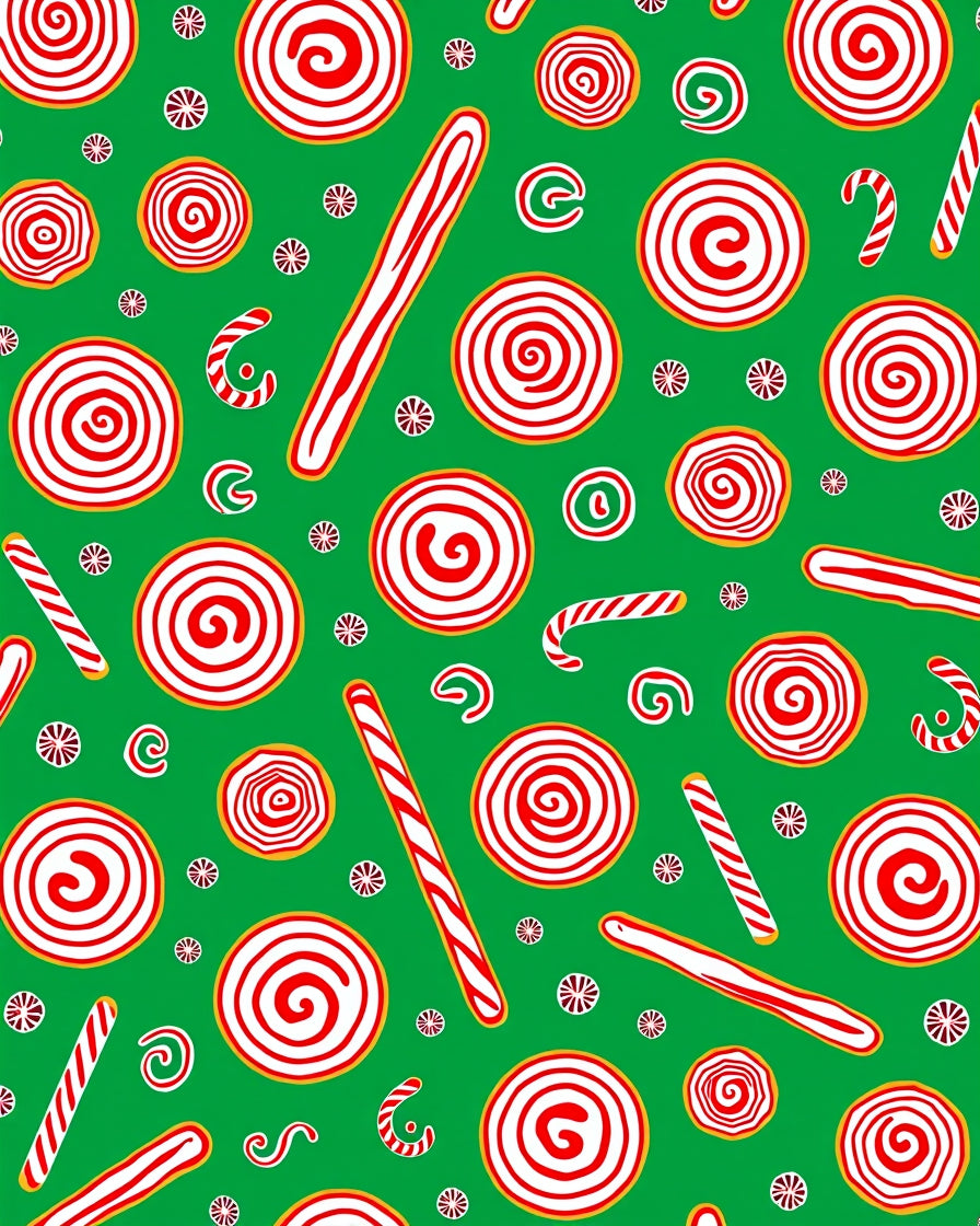 Festive Green Red Swirl Candy Cane Rug