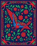 Red Blue Bird Crimson Floral Garden Rug