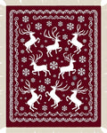 Crimson White Reindeer Snowflake Border Rug