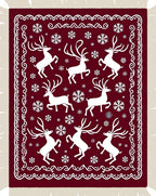 Crimson White Reindeer Snowflake Border Rug