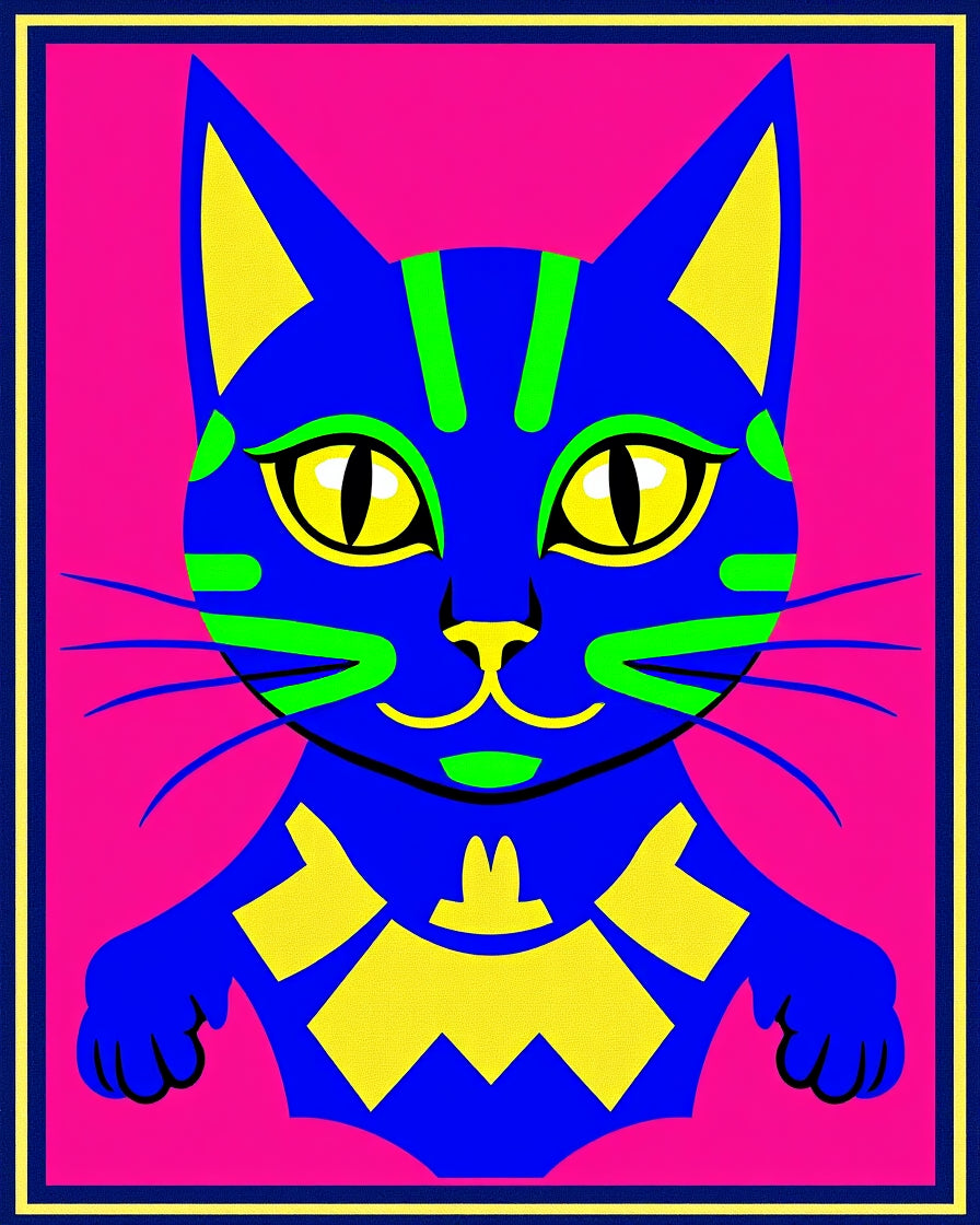 Vibrant Electric Blue Cat Face Rug