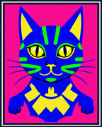 Vibrant Electric Blue Cat Face Rug