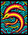 Vibrant Pink Yellow Dolphins Aqua Waves Rug