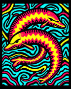 Vibrant Pink Yellow Dolphins Aqua Waves Rug