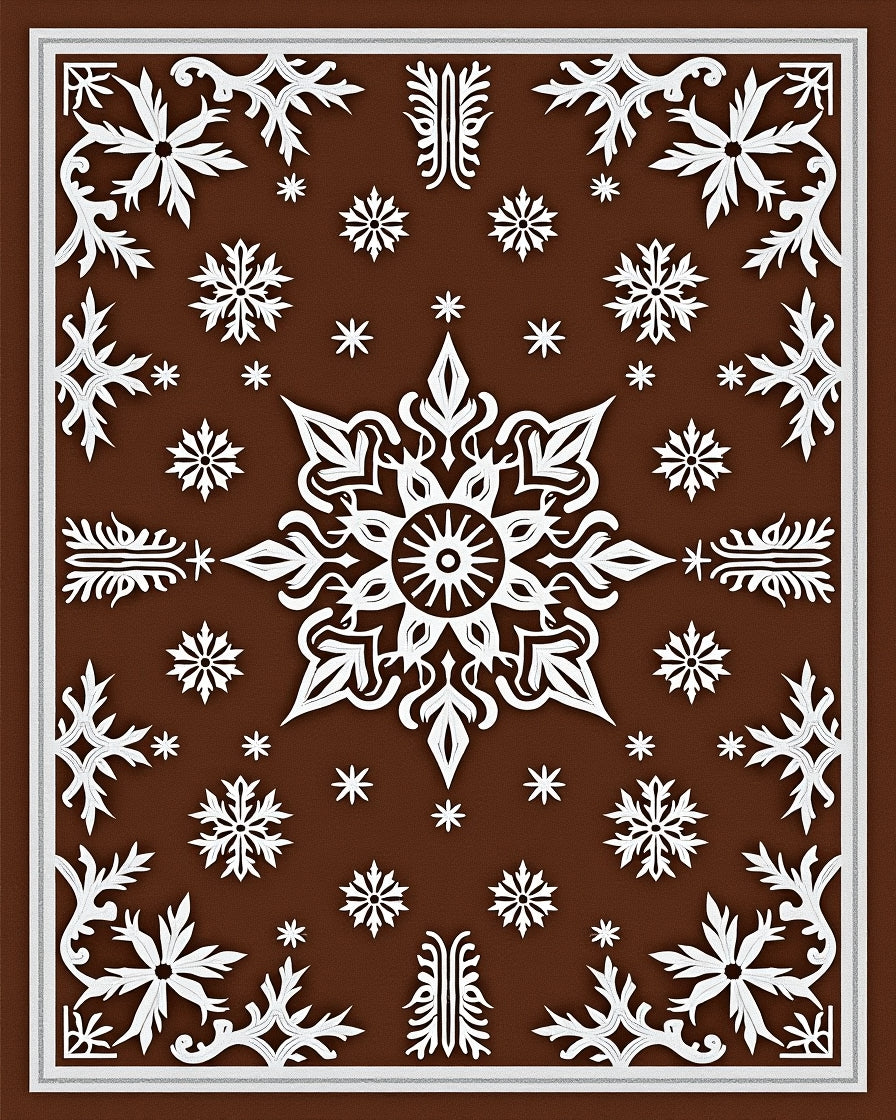 Winter White Snowflake Baroque Rug