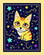 Whimsical Yellow Cat Starry Night Rug