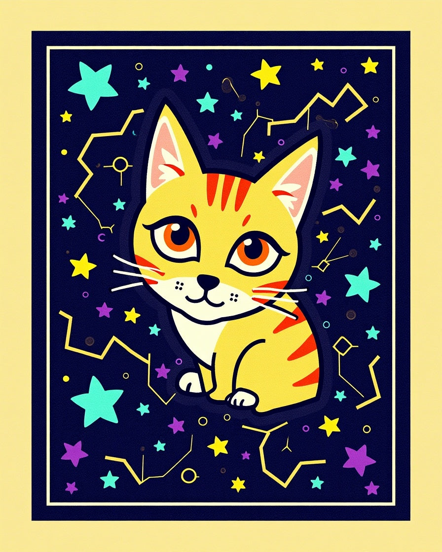 Whimsical Yellow Cat Starry Night Rug