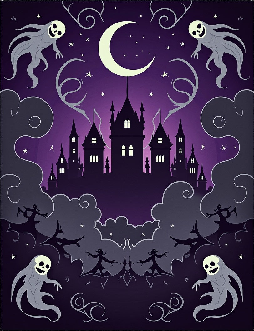 Spooky Purple Moonlit Castle Ghosts Rug