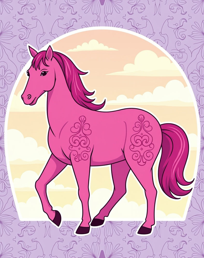 Pink Horse With Lilac Swirls Rug