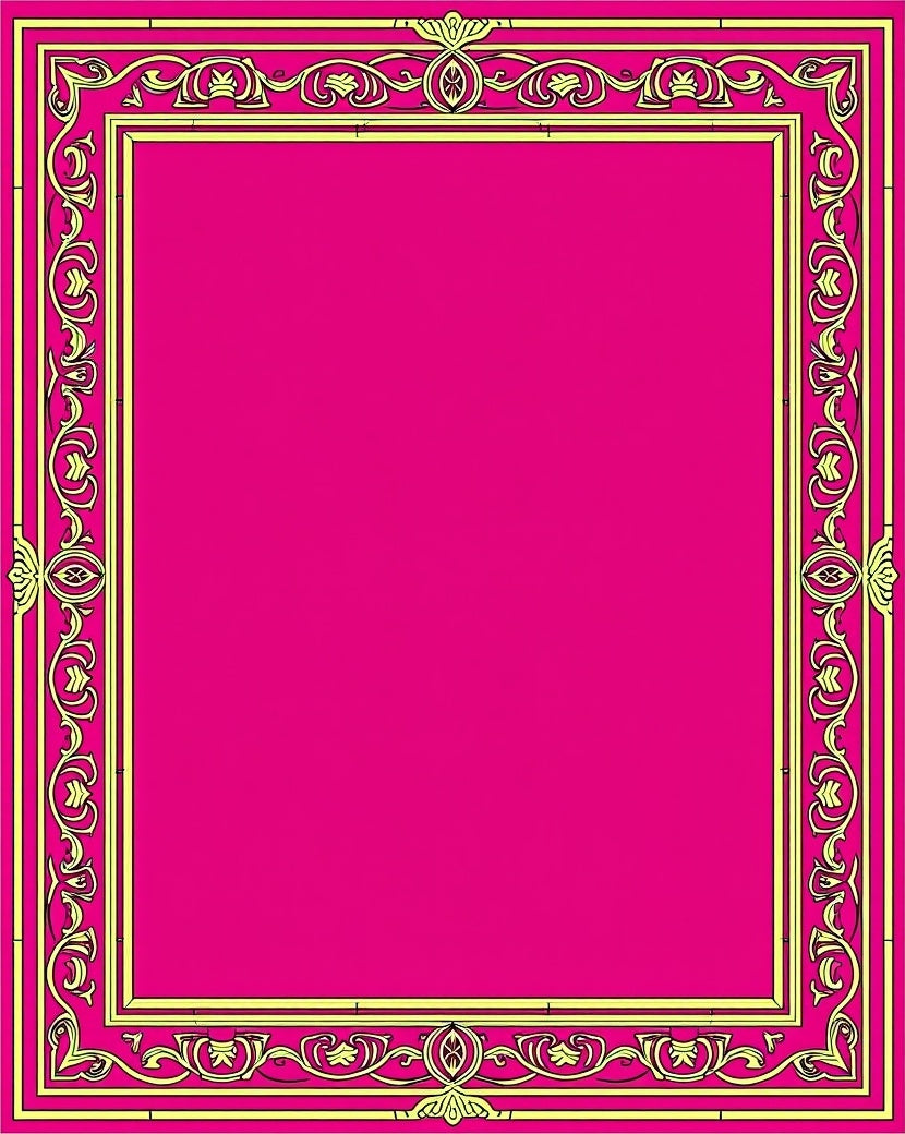 Vibrant Magenta Golden Floral Border Rug