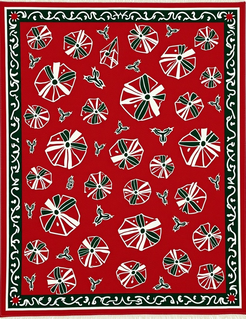 Red White Green Festive Gift Collage Rug