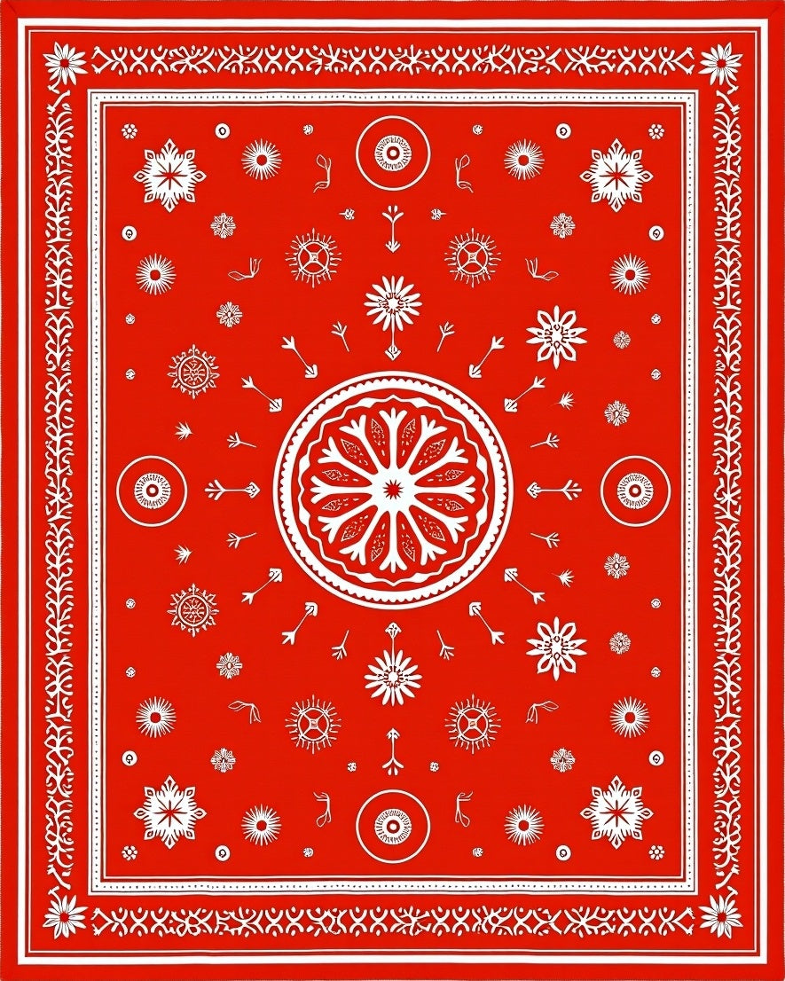 Bright Red Folk Art Medallion Rug