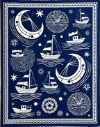 Navy Ivory Nautical Sailing Crescent Moon Rug