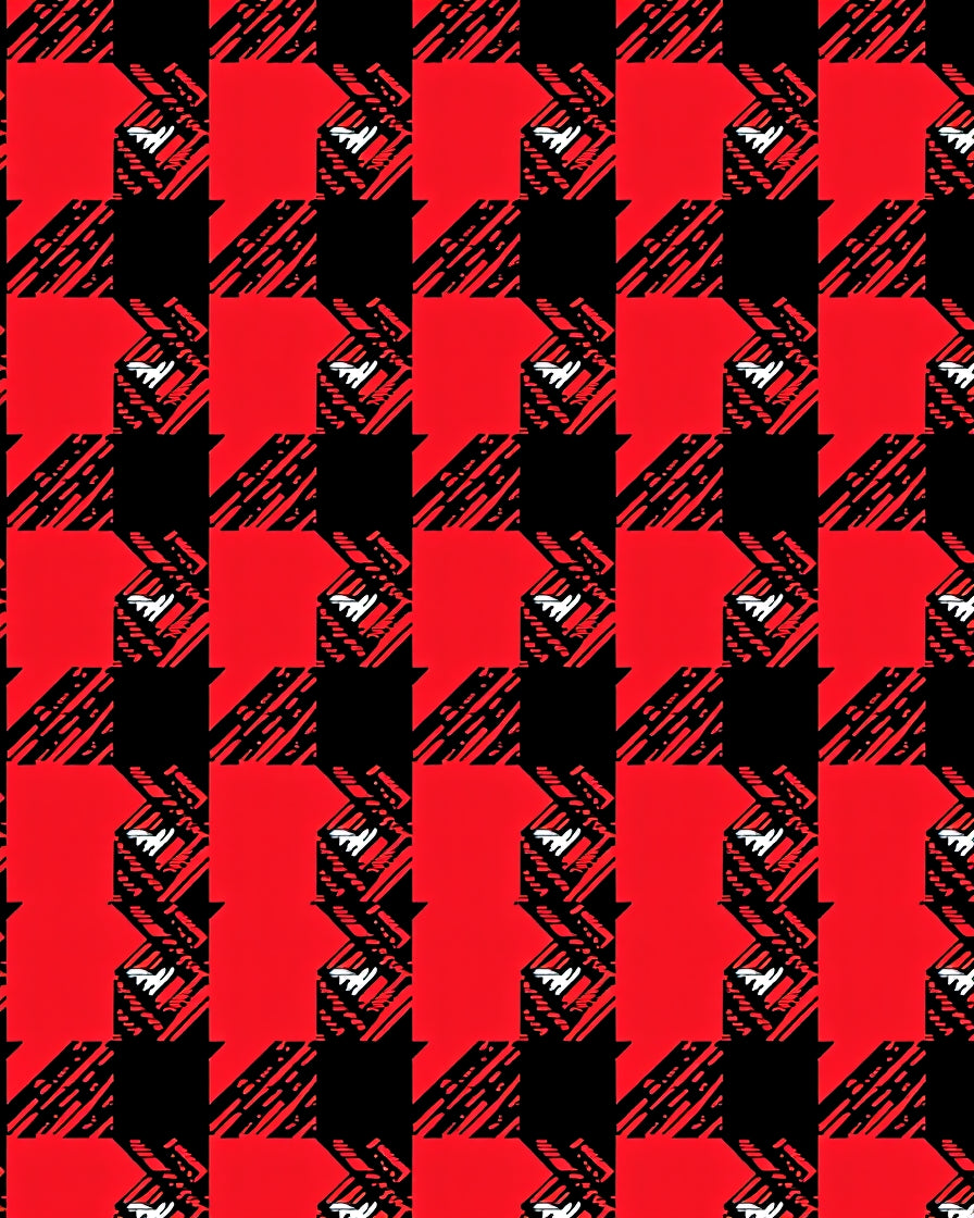 Red and Black Jagged Plaid Rug
