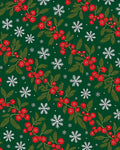 Forest Green Holly Berry Snowflakes Rug