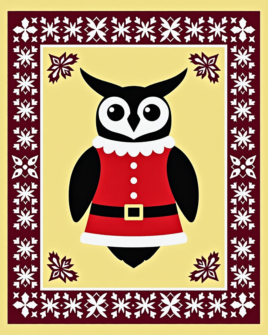 Festive Owl Christmas Border Rug