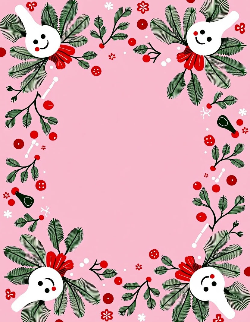 Whimsical Pink Christmas Character Garland Rug