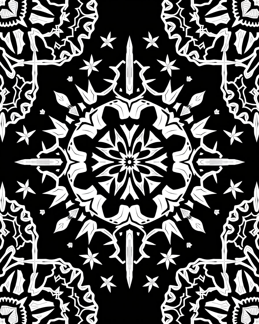 Black White Intricate Mandala Symmetry Rug