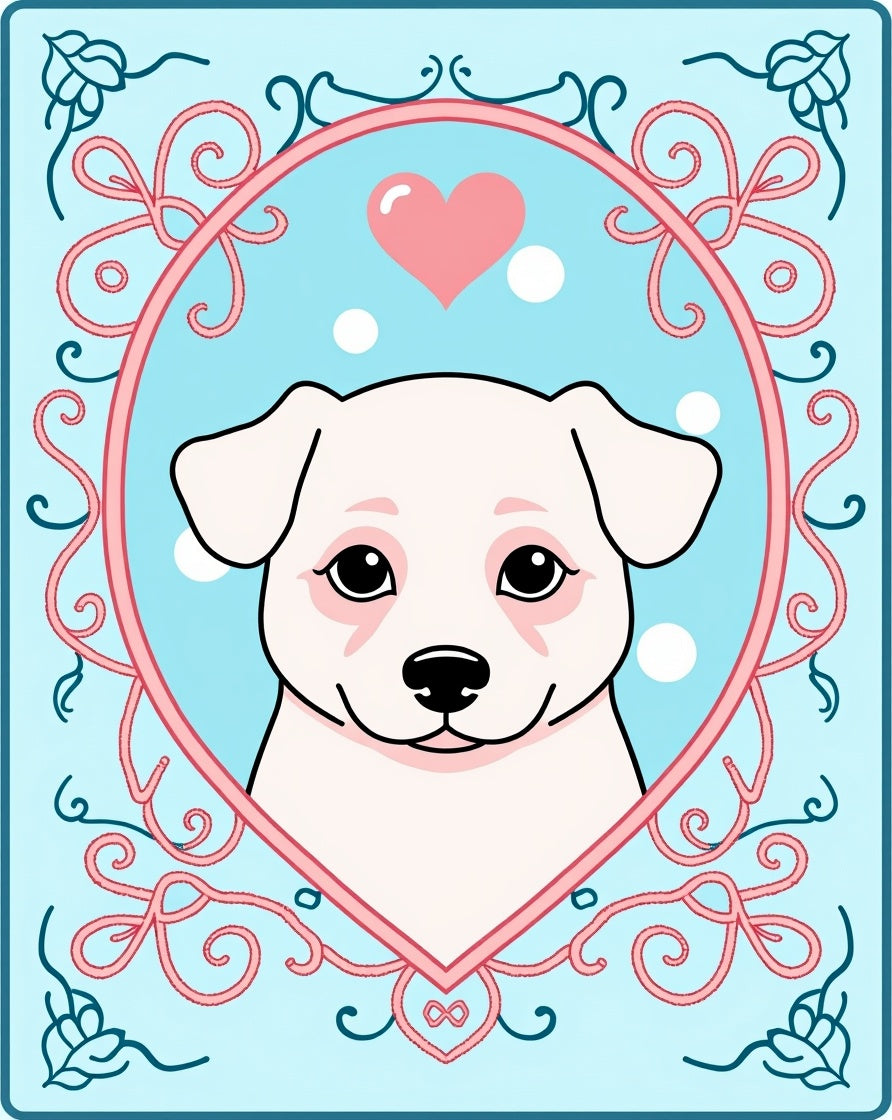 Whimsical Puppy Heart Oval Border Rug
